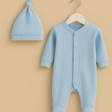 Babytex Bebek Tulum Set Patikli Tulum Şapka Uyku Tulumu - Mavi - 0 -3 Ay