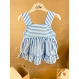 Babytex Çizgili Kız Bebek Elbise - 6 - 9 Ay - Mavi