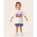 Babytex Çocuk Oversize Baskılı Tişört Huntrix Noodle Kızlar Desenli %100 Pamuk Unisex Tişört - Ekru - 4 - 5 Yaş