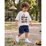 Babytex Enjoy The Day Iş Makinesi Baskılı Çocuk Oversize Tişört – Unisex - Ekru - 1 - 2 Yaş