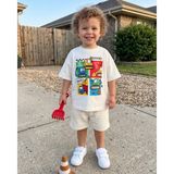 Babytex Iş Makinesi Baskılı Çocuk Oversize Tişört – Unisex - Ekru - 3 - 4 Yaş