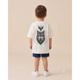 Babytex Kurt ve Göktürk Temalı Baskılı Çocuk Oversize Tişört %100 Pamuk Unisex Tişört - Ekru - 3 - 4 Yaş
