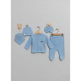 Babytex Yenidoğan Bebek 5’li Hastane Çıkışı Seti | Pamuk Takım (Zıbın, Pantolon, Şapka, Eldiven, Önlük) - Mavi - 0 - 1 Ay