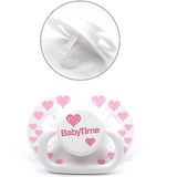BabyTime 18+ Ay Silikon Kiraz Uçlu Mat Gövdeli Desenli Emzik Emzik Pembe