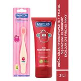 Babyton Doğal Çilek Hydroxyapatite + Xylitol Diş Macunu Florürsüz - Ekolojik Diş Fırçası Pinky