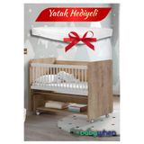Babywhen Bebek Beşiği Ahşap Anne Yanı Sallanır Tekerlekli + Yatak Hediyeli 60x120