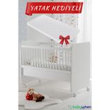 Babywhen Bebek Beşiği Beyaz Tekerlekli Anne Yanı + Yatak Hediyeli 60x120 BW1065