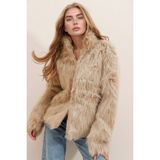 Bacc Bej Dik Yaka Içi Astarlı Peluş Suni Kürk Ceket - 40