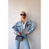 Bacc Buz Mavi Çift Cepli Lazer Kesim Yıkamalı Crop Denim Ceket - 40