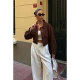 Bacc Kahverengi Çift Cep Denim Crop Ceket - 38