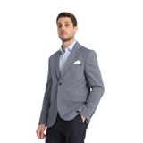 Bacco Erkek Lacivert Mono Yaka Kendinden Desenli Slim Fit Dar Kesim Blazer Ceket Lacivert 54