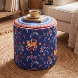 Baci Milano Dolce Far Niente Desenli Mavi Kadife Dokulu Puf Ø 45 cm; H 45 cm