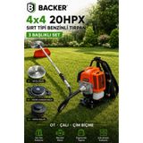 Backer CRSLMBRD 4x4 20HPX Zamanlı Sırt Tipi Benzinli Motorlu Ot Çalı Tırpanı Çim Biçme Makinesi