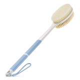 Backski Sırt Fırçası, Duş için Kaymaz, Sert ve Yumuşak Kıllı Sırt Fırçası Uzun Saplı, Banyo veya Kuru Fırça için Vücut Peeling Cihazı (Mavi)