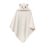 Bacodeseta PandaDots 3D Kapüşonlu Bebek Havlusu – 3D Panda Nakışlı,Soft Cotton, 80x80 cm, 0–12 Ay (KREM ZEMİN PEMBE BİYE)