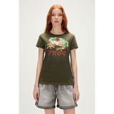 Bad Bear Frog T-Shirt Haki Yeşil Baskılı Kadın Tişört10 - XS
