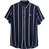 Bad Bear Sergio Shirt Lacivert Kısa Kollu Çizgili Erkek Gömlek - 2XL
