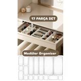 Bade 17 Parça Modüler Düzenleyici Kutu Seti - Banyo Kozmetik Aksesuar Organizer Şeffaf