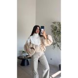 Bade Butik Bej Dantel İşlemeli Bomber Ceket