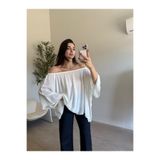 Bade Butik Ekru Yakası Lastikli Yarasa Kol Bluz