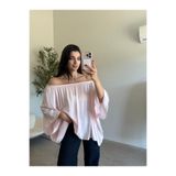 Bade Butik Pembe Yakası Lastikli Yarasa Kol Bluz