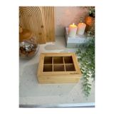 Bade Home Bambu 6 Bölmeli Poşet Çay Kutusu Organizer Şeffaf Kapak 24x16x7 Cm