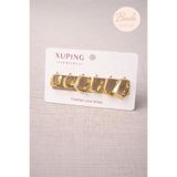 Bade Jewelry Xuping 14K Gold Renginde 3 Çift (6 adet) Kararmaz Kadın Halka Köşeli Küpe (Kıkırdak + Lobe Kombini)
