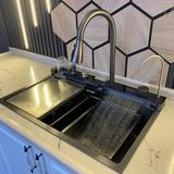 Bade Premium 10 Fonksiyonlu Akıllı Teknolojik Eviye Seti Paslanmaz Bal Peteği Taban Evye - Honeycomb - Siyah