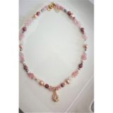 Badeaccessories Pembe Kuvars Kültür İncileri Rodonit Selenit Doğal Taş Kolye