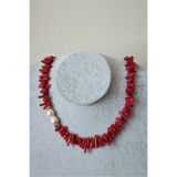 badeaccessories Sertifikalı Kırmızı Mercan Gerçek Inci Doğaltaş Kolye