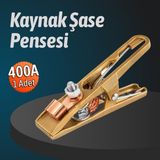Badem10 (1 Adet) 400A Sanayi Tipi Kaynak Şase Pensesi Pirinç Gövde Örgülü Bakır Iletkenli Güçlü Tutuş