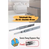 Badem10 (1 Çift ) Frenli En:4.3 cm Uzunluk:45 cm Teleskopik Çekmece Rayı Bilyalı Dolap Çekmecesi Ray Metal