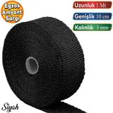 Badem10 1 metre 10 cm Cam Elyaf Eksoz Sargısı Manifold Sargı Bezi Yanmaz Bant Siyah Amyant 3 mm (Kalınlık)