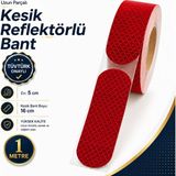 Badem10 (1 Metre) 5 cm Tüvtürk Onaylı Reflektörlü Bant Kırmızı Kesikli Reflektif Fosforlu Şerit Ikaz Bandı