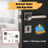 Badem10 (1 Takım-Çift) Tokyo Serisi Kare Rozetli Modern Iç Oda Kapı Kolu Sağa ve Sola Uygun Antrasit Saten - 1 Adet
