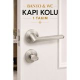 Badem10 (1 Takım) Hira Hayal Saten Renk Yuvarlak Rozetli Banyo WC Tuvalet Kapı Kolu Sağa ve Sola Uygun