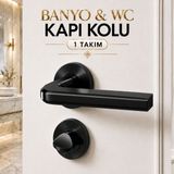Badem10 (1 Takım) Nisa Siyah Renk Yuvarlak Rozetli Banyo Wc Tuvalet Kapı Kolu Sağa ve Sola Uygun - 1 Adet
