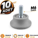 Badem10 10 ADET Bingo Rotil Ayak M6 Civatalı 6 mm Gri Profil Ayağı Ayakları 2.5 Cm