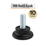 Badem10 10 ADET Bingo Rotil Ayak M8 Civatalı 8 mm Siyah Profil Ayağı Ayakları 2.5 Cm