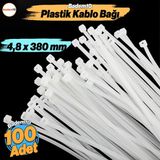 Badem10 100 Adet Cırt Kelepçe 4,8X380 mm Plastik Beyaz Renk Zip Kablo Bağı Çok Amaçlı Bağlama