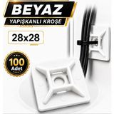 Badem10 [100 Adet] Yapışkanlı Kroşe Beyaz 28X28 mm Kablo Bağı Tutucu Sabitleme Klipsi Balon Süs Askı Aparatı