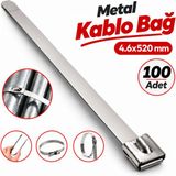 Badem10 (100 Adet)Metal Kablo Bağı 4,6X520 mm Paslanmaz Çelik Isıya Dayanıklı Kelepçe Sabitleme Bağı - Krom