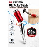 Badem10 1/4 Manyetik Mafsallı Bits Tutucu 90 mm Mıknatıslı Vida Adaptörü Matkap Tornavida Vidalama Ucu