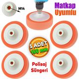 Badem10 150 mm Turuncu Oto Araç Pasta Cila Polisaj Süngeri M14 Uyumlu 5 ADET Etkili Temizlik