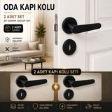 Badem10 (2 Takım Set) Kayı Mat Siyah Rozetli Oda Kapı Kolu Sağa Sola Uyumlu Modern Kapı Takımı Kolları