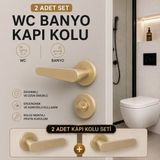 Badem10 (2 Takım Set) Özen Kayı Titanyum Wc Kapı Kolu Yuvarlak Rozetli Banyo Tuvalet Uyumlu Takımı Kolları - 1 Adet