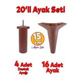 Badem10 20'li Set Aspen Lüks Mobilya Kanepe Koltuk TV Ünitesi Destek Ayağı 15 cm Kahverengi Ayakları