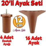 Badem10 20'li Set Aspen Lüks Mobilya Kanepe Koltuk Tv Ünitesi Yükseltici Destek Ayağı Ayakları 12 cm Kahve
