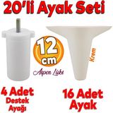 Badem10 20'li Set Aspen Lüks Mobilya Kanepe Koltuk Tv Ünitesi Yükseltici Destek Ayağı Ayakları 12 cm Krem