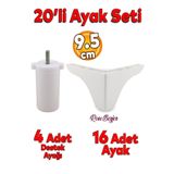 Badem10 20'li Set Rose Berjer Mobilya Koltuk Kanepe Tv Ünitesi Yükseltme Destek Ayağı 9.5 cm Beyaz Ayakları